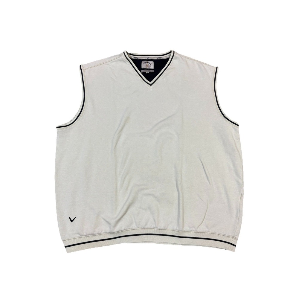 Callaway‎ Golf Sport Fleece Vest Men's XL White Navy Trim V-Neck Pullover